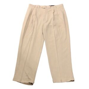 Nat Nast Mens Dress Pants Sz 40 Beige 100% Silk Rolled Cuff Trousers Pleated
